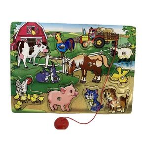 Wooden Farm Animals Chunky 12 Piece Wooden Toddler Puzzle 2005 Forever Toys 11.5